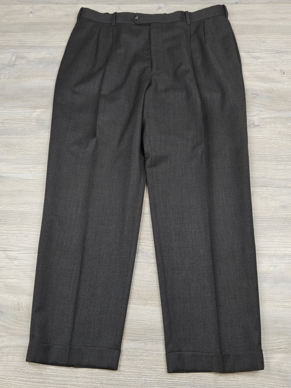 Alan Flusser Mens 38x30 Charcoal Gray Worsted Wool Pleated Cuffed Dress Pants